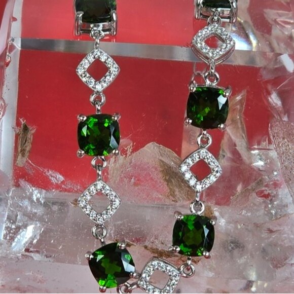 925 Sterling Slver Bracelet 7.5" with Natural Chrome Diopside Gem & Cz. - Picture 11 of 11
